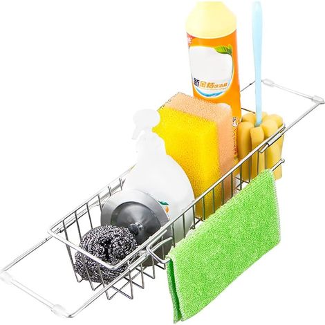 Rangement Evier Cuisine, Porte-éponge Extensible, égouttoir Télescopique Organisateur en Acier Inoxydable 30-47cm Porte-Serviettes Vidange Rapide Multifonctionnel pour Cuisine Salle De Bains (1/5)