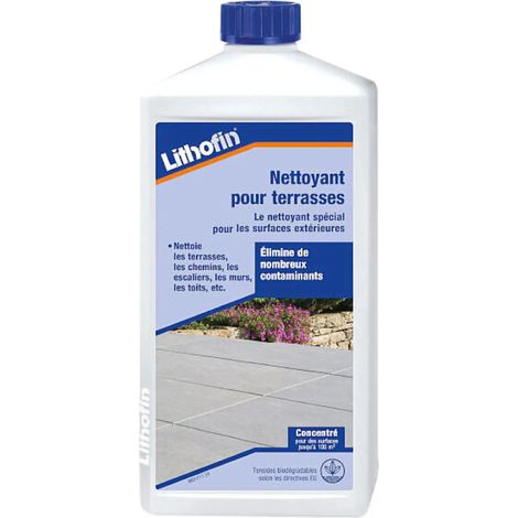 Lithofin Nettoyant pour Terrasse 1L – Nettoyant extérieur pierre, dalle et carrelage – Élimine salissures, dépôts verts et traces noires