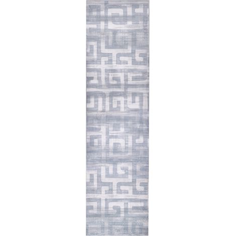 Alfombra de pasillo moderna 80 x 300 cm de tela motivo geométrico entrada apto para calefacción por suelo radiante base antideslizante gris Beydag