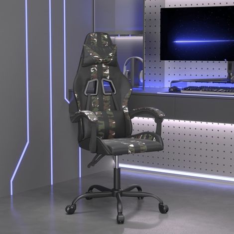 Fauteuil gamer pivotante Chaise de bureau - Fauteuil de jeu Noir et camouflage Similicuir BonneVie-37247 (1/5)