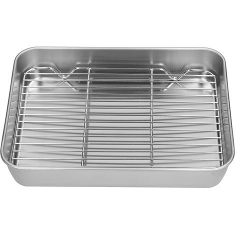 Backofen-Bratform mit Rost. Leicht zu reinigende, rechteckige Edelstahl-Bratform mit Rost. 23,5 x 17,5 x 5 cm / 9,3 x 6,9 x 2,0 Zoll (1/5)