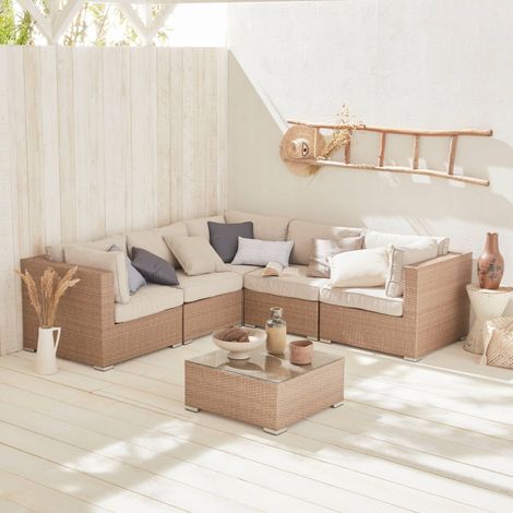 5-seater polyrattan corner garden sofa set, Napoli, Beige, 234x82x67 cm (1/5)