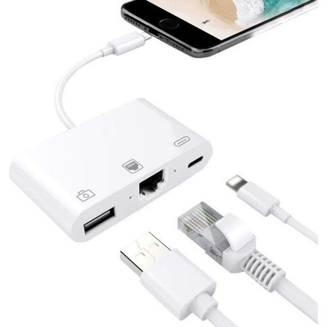 Adaptateur Ethernet Lightning vers RJ45 Adaptateur LAN avec câble réseau LAN Câble USB avec port de chargement white (1/4)