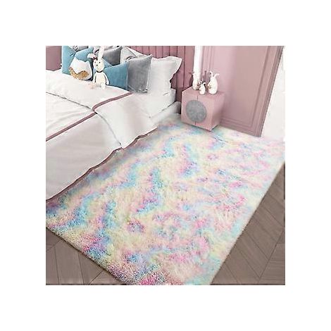 Mädchenzimmer-Teppich, luxuriöser, flauschiger, superweicher Regenbogen-Teppich, niedlicher, bunter Kinderzimmerteppich für Kleinkinder, Zuhause