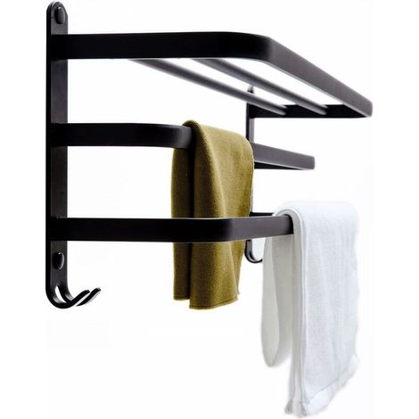 Porte Serviette Salle de Bain ,Noir Porte-Serviettes Mural avec étagère,Finition Noire Matte Aluminium Spatial de Auto-adhésif-Barre Towel Rack avec Crochets,pour leSalle de Bain Cuisine 50cm - RWBric (1/5)