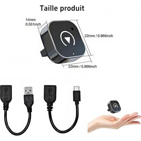 Adaptateur CarPlay sans Fil, Mini CarPlay et Android Auto 2 en 1 pour Mise à Niveau de CarPlay Filaire vers sans Fil, Design Mini USB pour Voitures avec Wired CarPlay, Plug and Play