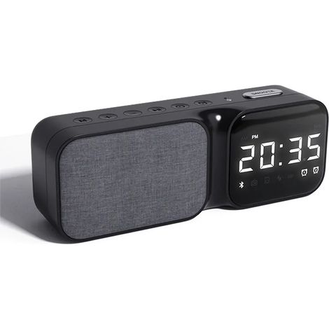 Récepteur radio FM portable avec haut-parleur stéréo Bluetooth, réveil de bureau, affichage LED, prise en charge des appels mains libres et de la lecture de cartes AUX/TF. (1/5)