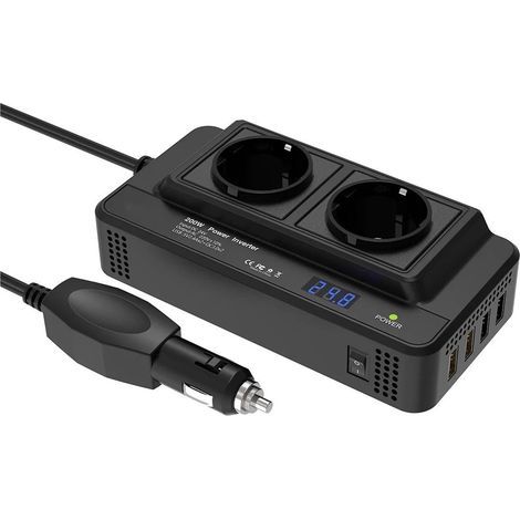 Onduleur 24 V vers 220 V Double Prise Secteur UE Ports USB Et QC 3.0 Charge Rapide Prise Allume-Cigare 200 W Convertisseur Tension Convertisseur (1/5)