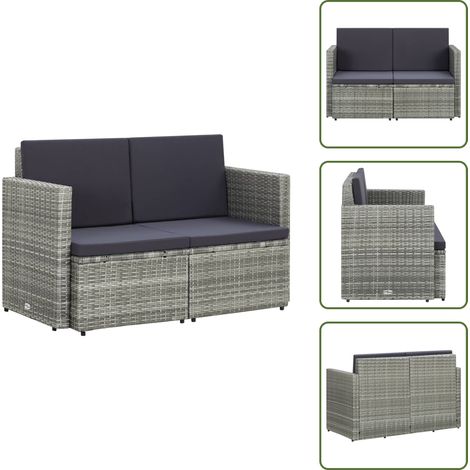 Canapé de jardin à 2 places avec coussins Gris Résine tressée - Canapé De Jardin - Canapé Extérieur - Mobilier De Jardin - Meubles De Jardin - Chaise Lounge (1/5)