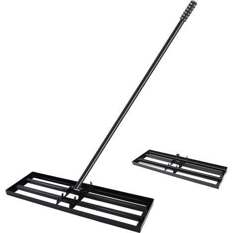 Râteau de nivellement de pelouse, 75 x 25 cm, râteau de nivellement en métal avec longue poignée réglable de 180 cm, outil de pelouse pour herbe, terrain de golf, jardin, sol de niveau, noir (1/5)