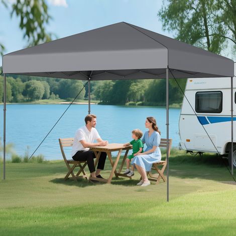 TANGKULA 3 x 3M Tente à Auvent Escamotable avec Sac de Transport Portable 8 Piquets 4 Cordes à Vent Abri de Patio Pliable pour Parasol Gris (1/3)