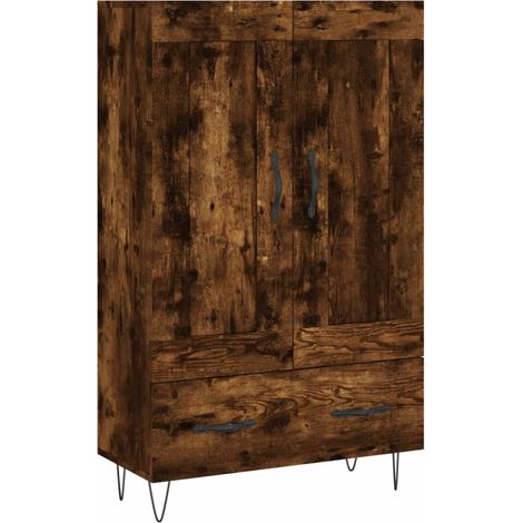 Maison La Vie - Buffet haut pour salon - Meuble de rangement chêne fumé 69,5x31x115 cm bois d'ingénierie bu902 (1/5)