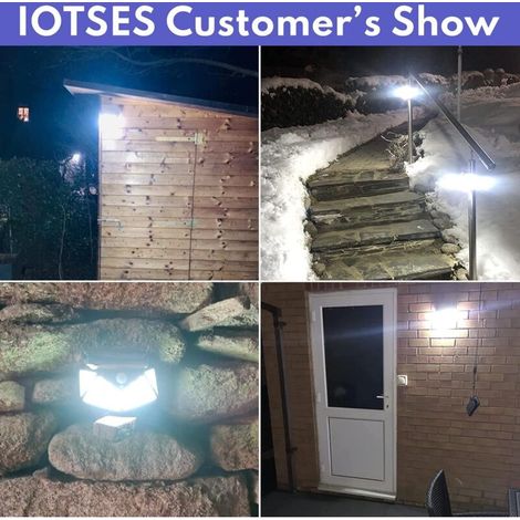 Lampada solare da esterno IOTSES con 100 LED, batteria da 2200 mAh e 3 modalità di illuminazione, sensore di movimento a 270° su quattro lati, grado di protezione IP65, ideale per giardino, garage, st (1/4)