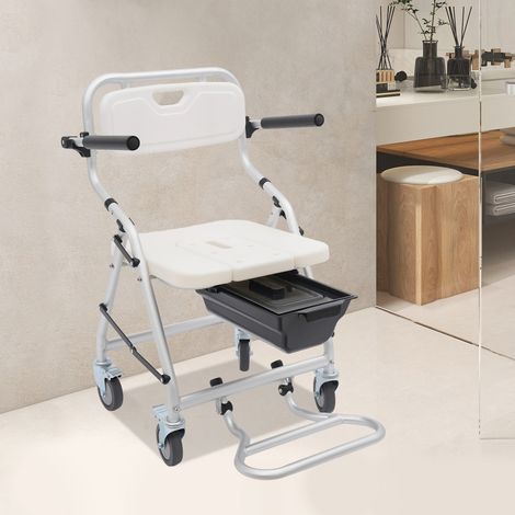 Taburete de ducha plegable con ruedas, silla conmutadora portátil, silla de baño con reposabrazos (1/5)