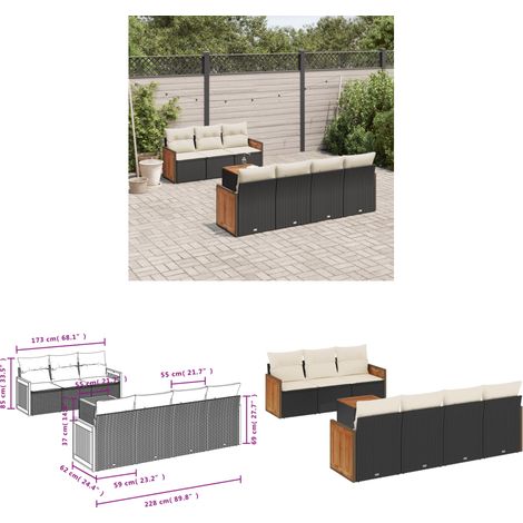 8-tlg. Garten-Sofagarnitur mit Kissen Schwarz Poly Rattan - Gartenmöbel - Gartensorte - Outdoor Möbel - Lounge Set - Esstisch - Home & Living (1/3)