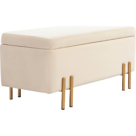 Banquette de poitrine rembourrée avec espace de rangement mousse métal caoutchouc beige 100 x 40 x 42 cm