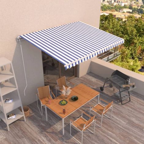 Auvent rétractable, Store Banne, Marquise Brise-soleil automatique 400x350 cm Bleu et blanc LKOWF86987 (1/5)
