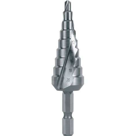 RUKO Stufenbohrer-Bit HSS, spiralgenutet mit Kreuzanschliff Bohrbereich Ø1 - Ø2 4,0 - 20,0 mm (1/5)