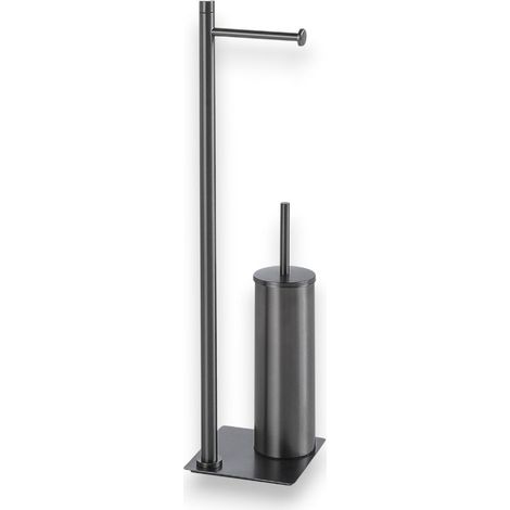 Piantana multifunzione da bagno con scopino porta salviette e portarotolo in acciaio inox Linea Dark (1/3)
