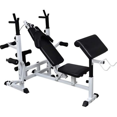 Banc de musculation multifonction en acier blanc et noir réglable pour bras, jambes et dos – 180 x 126 x 103-123 cm - PANGIVO (1/5)
