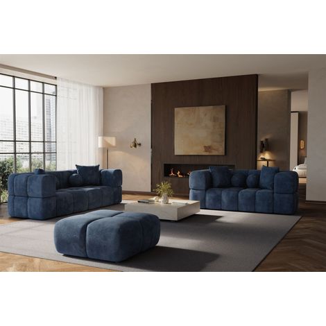 Sofaset Designersofas VEGA 3-2 inkl. Hocker in Stoff Egon Dunkelblau