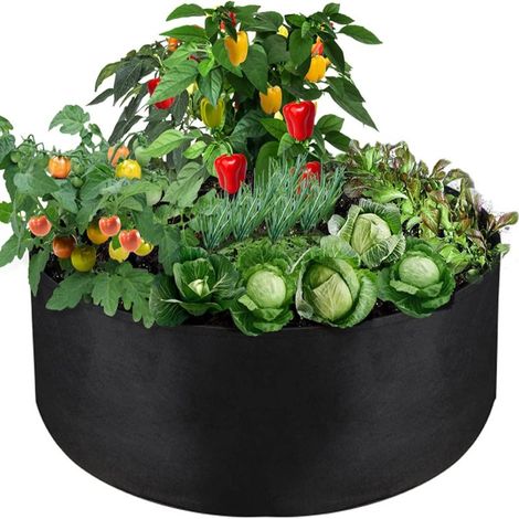 Großer runder Pflanzsack aus Stoff mit 100 Gallonen Fassungsvermögen, robuster Hochbeettopf für Kräuter, Blumen, Gemüse und Kartoffelpflanzen (50 Zoll Durchmesser x 12 Zoll Höhe, schwarz)