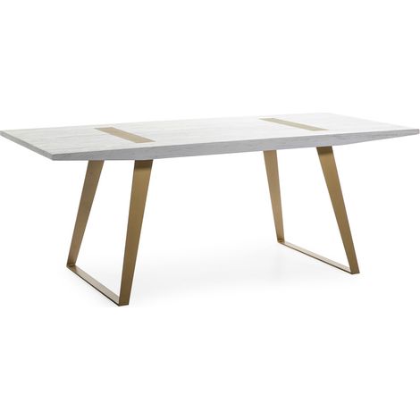 Mesa Comedor 200X90X76 Madera Blanco/Metal Dorado (1/5)