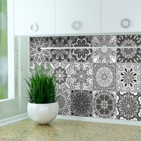 Sticker Mural Carrelage adhésif Cuisine Salle de Bain - 15 STICKERS CARREAUX DE CIMENT CARDIFF - 15stickers20x20cm (1/5)