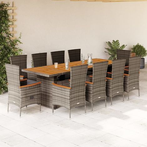 11-tlg. Garten-Essgruppe mit Kissen Grau Poly Rattan (1/5)