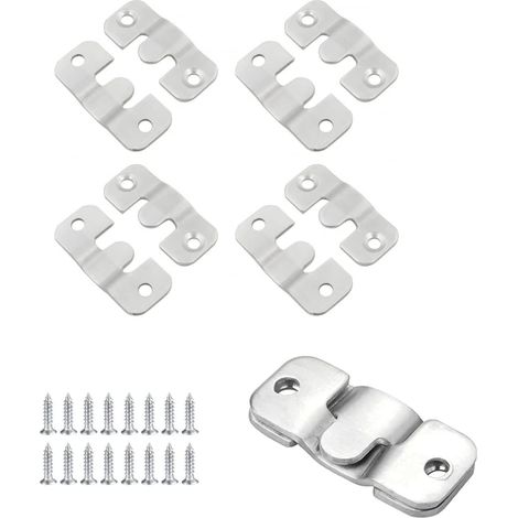 4 paires supports muraux encastrés avec vis robustes pour tête de lit, crochet de suspension pour cadre photo, fixations murales lourdes pour miroir, boucles de suspension emboîtables (1/5)