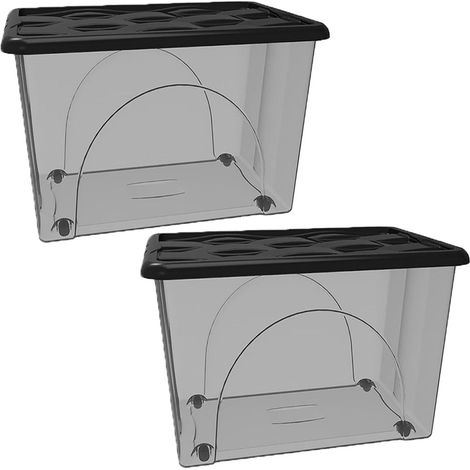 2 Scatole Multiuso 60x40x45 Organizer Box Portaoggetti Contenitore grandi 80LT STORAGE Salvaspazio con Coperchio Nero e 4 Ruote Sovrapponibile cassa organizzazione cesta indumenti Casa Bagno Ufficio