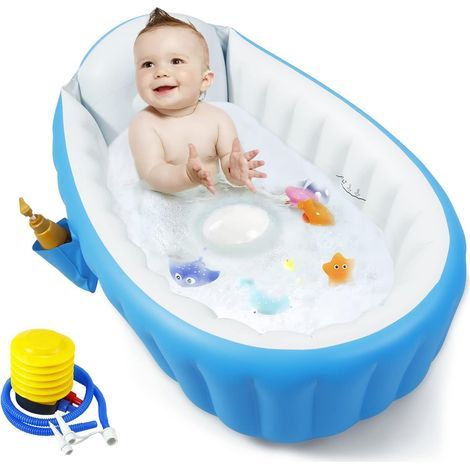 Baignoire gonflable pour bébé, baignoire de voyage portable pour bébés, baignoire pour bébé avec pompe à air, bac à douche pliable antidérapant, mini piscine gonflable pour nouveau-nés (bleue) (1/5)