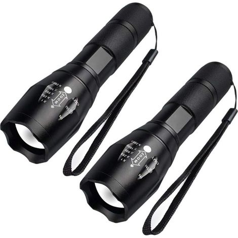 Mini-LED-Taschenlampe – LED-Taschenlampe im Militärstil für Kinder, zoombar, 5 einstellbare Helligkeitsstufen, superhelle 1000 Lumen, stoßfest, rutschfest [2er-Pack] (1/5)
