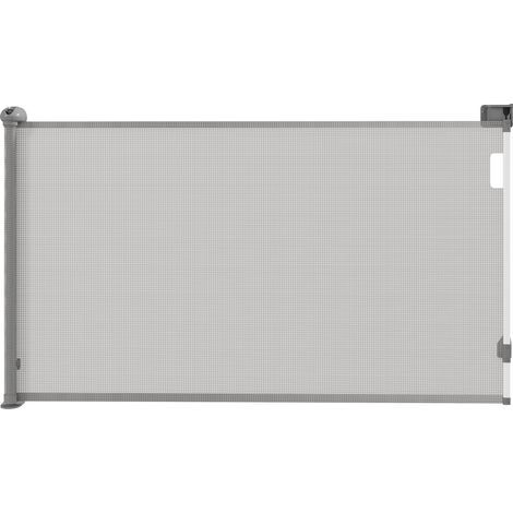 Retractable dog gate, 149 cm wide, automatic locking - grey (1/5)