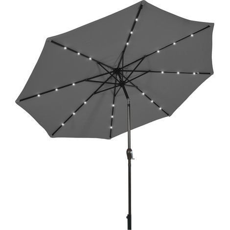 Éclairez vos soirées avec ce parasol extérieur gris, 24 LED solaires, inclinaison à bouton-poussoir et manivelle (1/5)