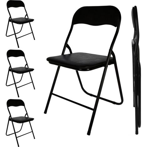 Metall Klappstuhl schwarz gepolstert mit Kunstleder Bezug - 4er Set - Klappbarer Küchenstuhl mit Rückenlehne