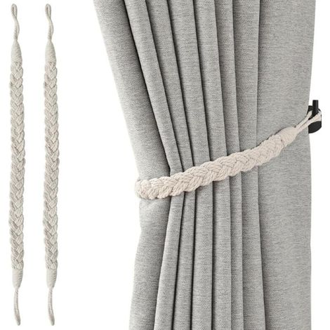 Juego de 2 alzapaños de cuerda trenzada para cortinas – Longitud ajustable – Decoración para el hogar y la oficina – Elegantes alzapaños con borlas -Crezuo