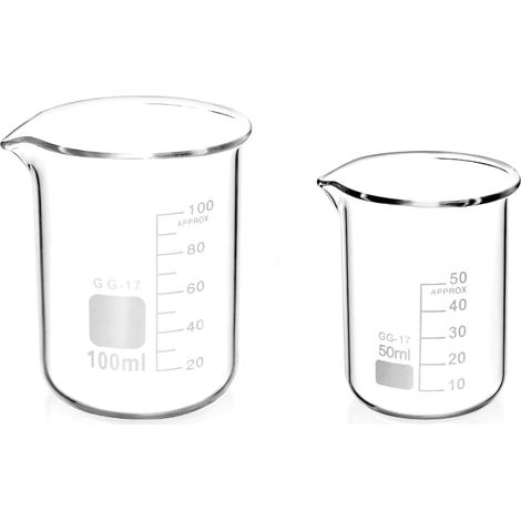 Lot de 2 verres doseurs gradués en verre - 50 ml - 100 ml - Pour tasses doseuses de laboratoire et cuisine (1/5)