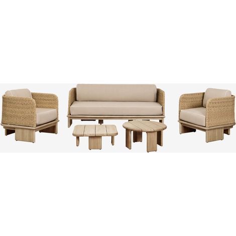 Set da giardino con divano a 3 posti, 2 poltrone e 2 tavolini in rattan e legno di acacia Famara SKLUM (1/5)