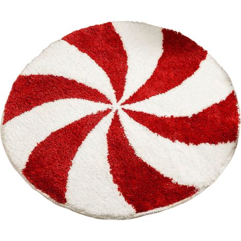Tapis De Bain Ronde - Non Absorbant - Avec Dos Anti-dérapant - Pour Salle De Bain Baignoire Chambre À Coucher Séjour - Rouge Et Blanc - 1 Pièce (1/5)