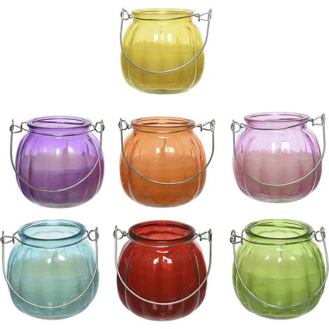 4 Zitronenmelissen-Kerzen mit Glasgefäß ø8x8cm, assortierte Farben