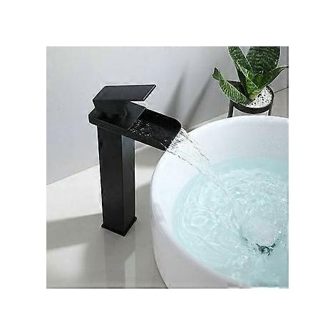 Waschtischarmatur, matt schwarz, Einhebel-Waschtischmischer für Aufsatzwaschbecken, Handwaschbeckenmischer, Edelstahl, oxidationsbeständig