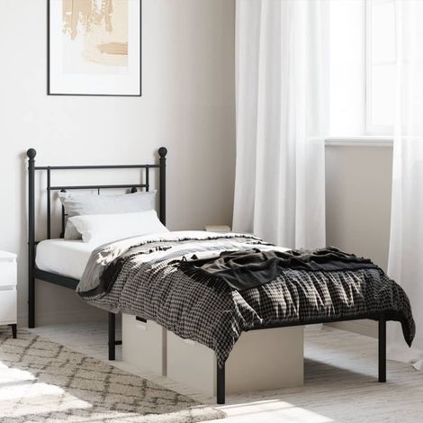 Estructura cama sin colchón con cabecero metal negro 75x190 cm vidaXL (1/5)