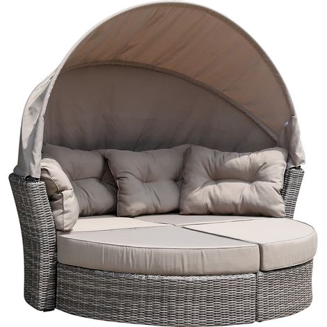 Relaxinsel MARBELLA, Alu + Polyrattan grau bicolor, Polster taupe (1/5)