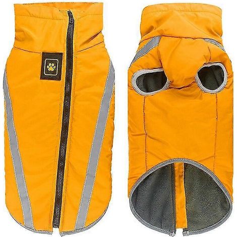 Wasserdichte Hundebekleidung für große Hunde, warme Winterjacken für große Hunde, wattierter Fleece-Haustiermantel mit reflektierendem Sicherheitsdesign, gelbe Hundebekleidung (1/5)