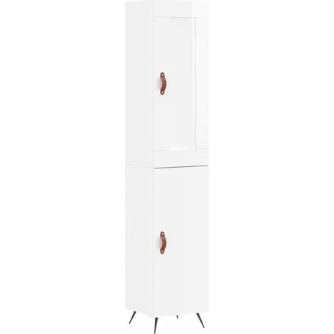 Aparador cómoda cómoda armario mueble organizador cocina salón salón alto brillo 34,5 x 34 x 180 cm madera contrachapada blanco 020032840