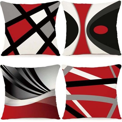 A Lot de 4 Housses de Coussins 45x45 Motif Géométrique Housses de Coussin Décoratives en Coton Lin Taie Oreiller de Canapé Housse De Coussincarré pour Lit Voiture De La Maison Canapé 45x45