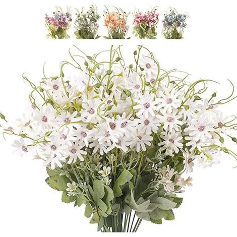 Fleurs Fleurs Sauvages Daisy Bundle Faux Plantes Soie Verdure En Plastique Marguerites Résistant Aux UV Floral -6pcs - Blanc (1/4)