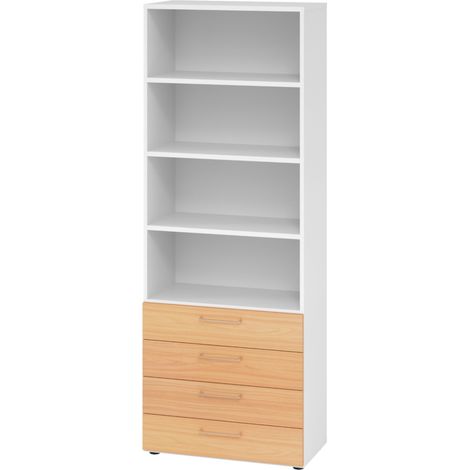 bümö smart Schubladen Regal - 4 Schübe Weiß/Buche (1/5)