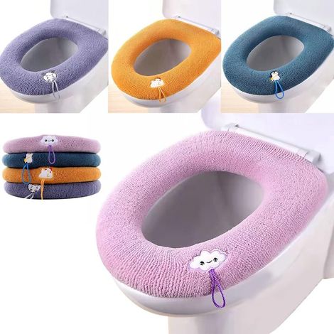 (4 Farben) Set mit 4 WC-Sitzbezügen, waschbar, warm, antibakteriell, mit Aufhängeschlaufe, sehr warm und waschbar (1/5)